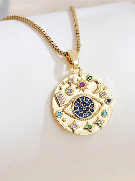 Jewelry - Evil Eye Pendant Necklace NWT Gold Plated PVD Coated